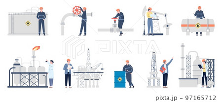 Oil gas engineering workers. Engineer refinery, petroleum industrial professional people. Fuel factory and service man, energy recent vector industry 97165712