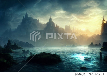 城 ファンタジー 海 湖 島 冒険 都市 97165761
