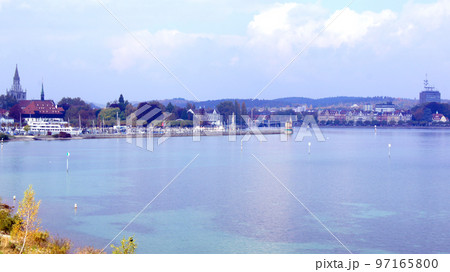 LINDAU, GERMANY - 14 OCT 2015: Lindau harbour promenade on Lake Constance 97165800