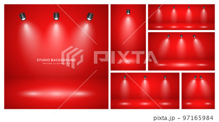 Empty red studio abstract backgrounds with spotlights. Product showcase backdrop with spotlight effect. Stage lighting. Vector illustration Empty red studio abstract backgrounds with spotlights. Product showcase backdrop with spotlight effect. Stage lighting. Vector illustration 97165984