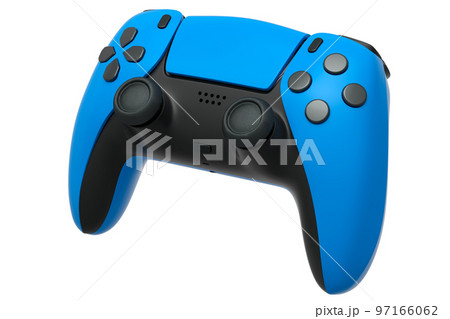 Realistic blue video game joystick on white background 97166062
