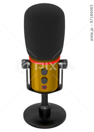 3D rendering of yellow studio condenser microphone isolated on white background 97166065
