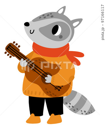 Cute racoon plays guitar. Funny musician character 97166117