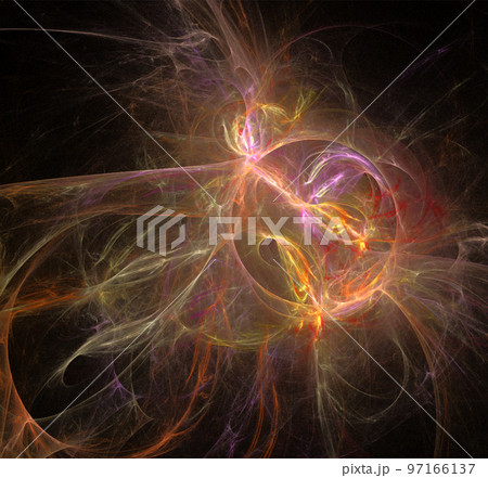 illustration of orange space planet star system, color graphics, background 97166137