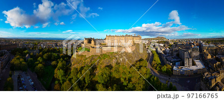 Edinburgh Castle on a sunny day - aerial view 97166765
