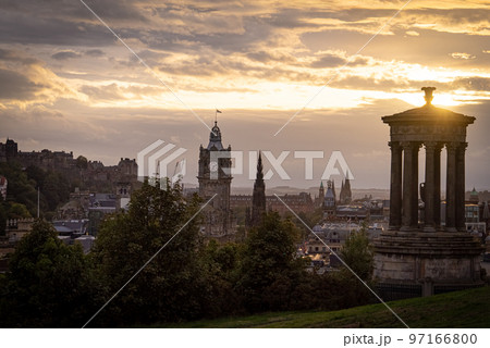 View over Edinburgh at sunset from Calton Hill View over Edinburgh at sunset from Calton Hill 97166800