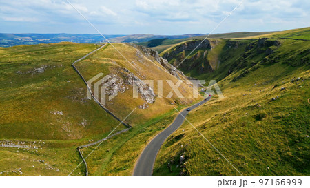 Winnats Pass at Peak District National Park - aerial view - travel photography 97166999