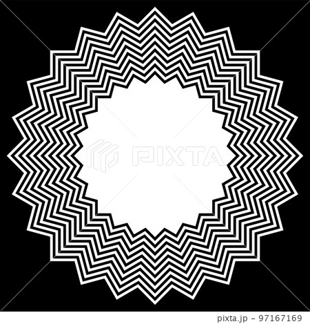 Abstract Geometric Circle Zig Zag Lines Pattern for Round Frame. Black and White Background. 97167169