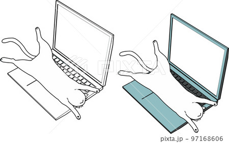 パソコンの邪魔をするネコ 97168606