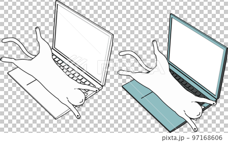 パソコンの邪魔をするネコ 97168606