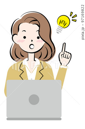 パソコン操作でひらめいたスーツ姿の若い女性 パソコン操作でひらめいたスーツ姿の若い女性 97169822