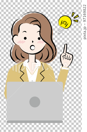パソコン操作でひらめいたスーツ姿の若い女性 パソコン操作でひらめいたスーツ姿の若い女性 97169822