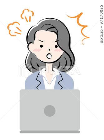 パソコン操作で怒るスーツ姿の若い女性 パソコン操作で怒るスーツ姿の若い女性 97170035
