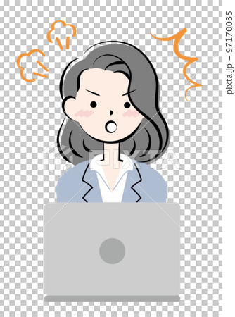 パソコン操作で怒るスーツ姿の若い女性 パソコン操作で怒るスーツ姿の若い女性 97170035