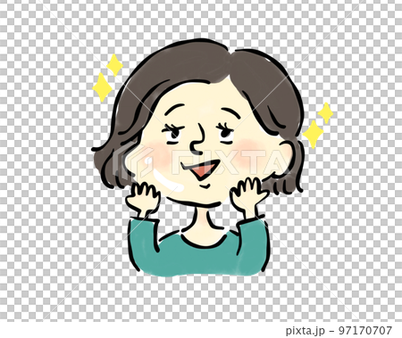 幸福擁有美麗肌膚的女人手繪插畫素材 97170707