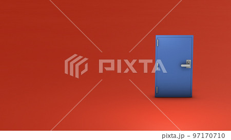 広い空間に独立して佇むスチール製の扉。夢への入口。現実からの逃避を表す抽象的なコンセプト。 97170710