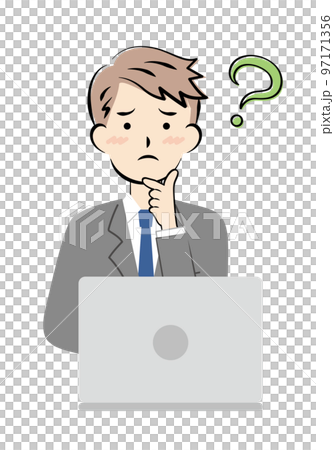 擔心操作電腦的西裝青年 97171356