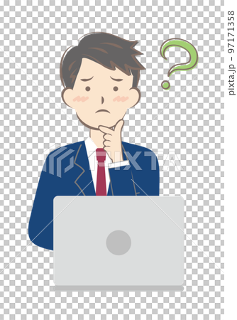 擔心操作電腦的西裝青年 97171358