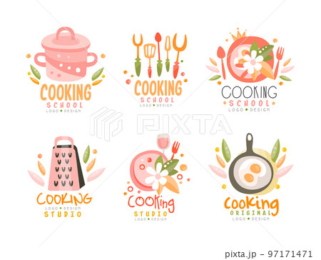 Cooking Studio Logo Design with Different Kitchen Utensils Vector Set Cooking Studio Logo Design with Different Kitchen Utensils Vector Set 97171471