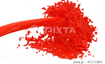 Red or orange water liquid splash on white background, 3D rendering. Red or orange water liquid splash on white background, 3D rendering. 97171805