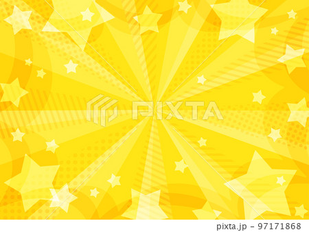 星が飛び出す模様が入ったお洒落な黄色の放射背景素材 横 星が飛び出す模様が入ったお洒落な黄色の放射背景素材 横 97171868