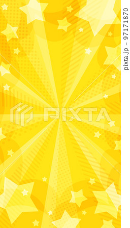 星が飛び出す模様が入ったお洒落な黄色の放射背景素材　縦 97171870