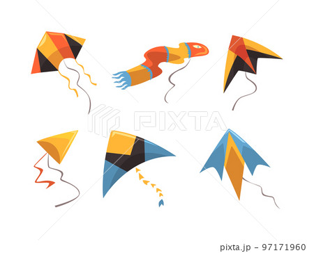Colorful Kite as Tethered Craft with Wing Surfaces and Tail Vector Set Colorful Kite as Tethered Craft with Wing Surfaces and Tail Vector Set 97171960