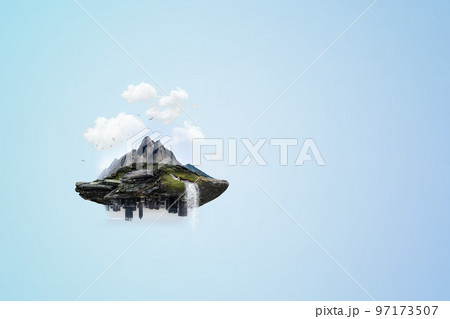 Image of mountain and waterfall Image of mountain and waterfall 97173507