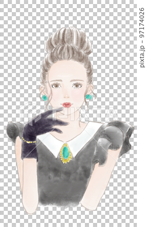 Illustration of a woman wearing gloves and posing 97174026