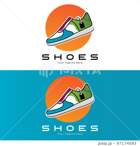 Sneakers Shoe Logo Design, vector illustration of trending youth footwear, simple funky concept Sneakers Shoe Logo Design, vector illustration of trending youth footwear, simple funky concept 97174093
