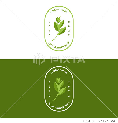 Tea logo design, vector drink icon from green leaves, for health 97174108