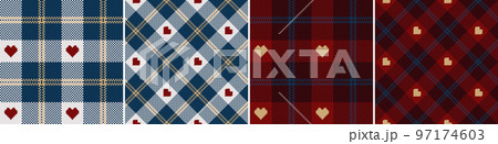 Set check plaid seamless pixel pattern with hearts. 97174603