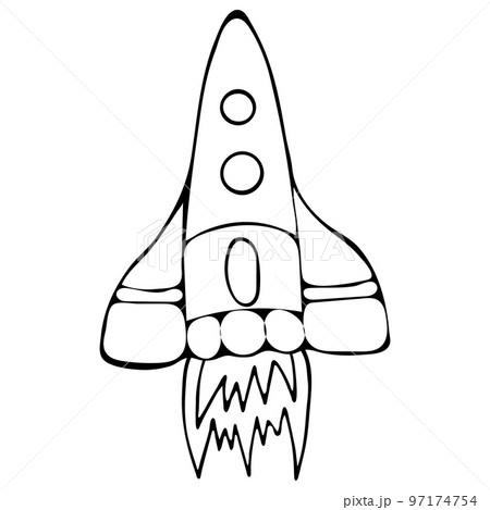 Hand Drawn Rocket with Fire Isolated on White Background. 97174754