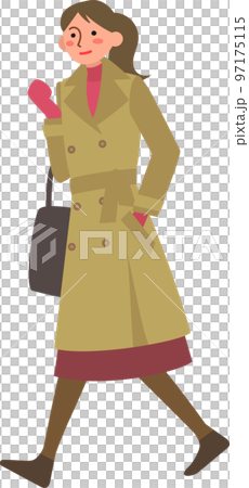 穿著風衣走路的年輕女人 97175115