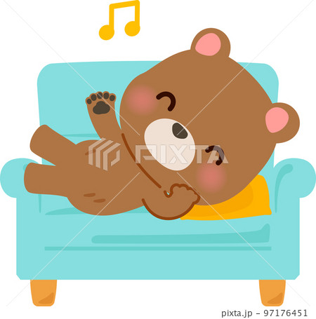 ソファでゴロゴロするクマのキャラクター 97176451