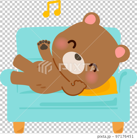 ソファでゴロゴロするクマのキャラクター 97176451