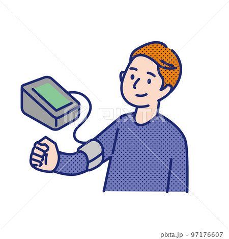 健康診断で血圧を測る男性 97176607