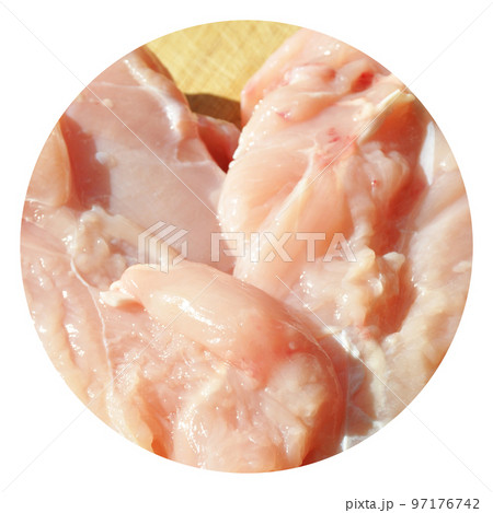 Fresh uncooked chicken meat breast pieces, ready to cook Fresh uncooked chicken meat breast pieces, ready to cook 97176742