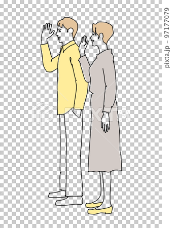 Men and women waving their hands in profile line drawing 97177079