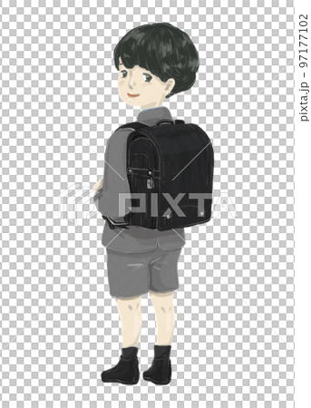 A boy carrying a school bag at the entrance ceremony 97177102