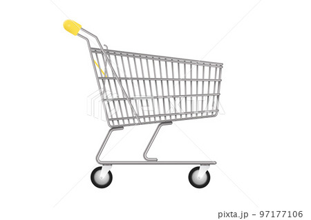 Empty classic shopping cart. Flat side view of shopping cart or trolley 97177106