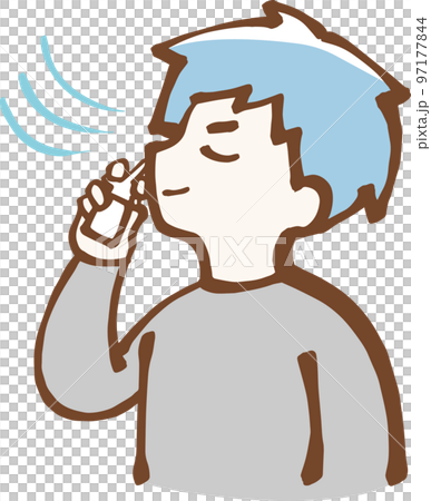 Man taking measures against hay fever Nasal spray illustration 97177844