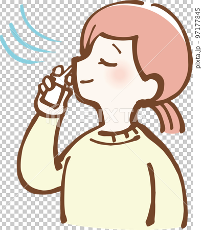 Woman taking measures against hay fever Nasal spray illustration 97177845