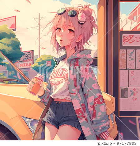 ドリンクを手に持つスタイリッシュな東京ガール「AI生成画像」 97177985