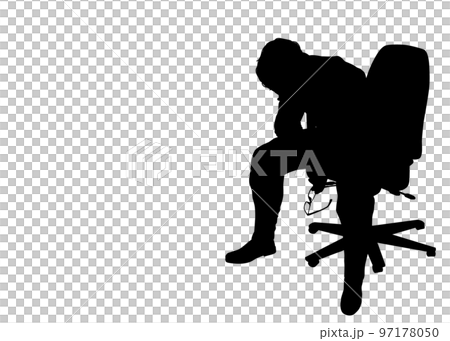 Silhouette of a worried businessman man taking off his glasses and sitting in a chair Illustration of a full body front view Silhouette of a worried businessman man taking off his glasses and sitting in a chair Illustration of a full body front view 97178050