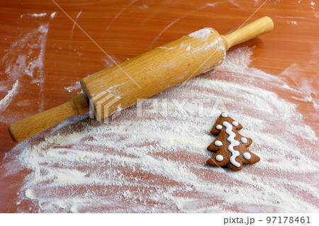 Homemade baking of Christmas cookies in the kitchen. 97178461