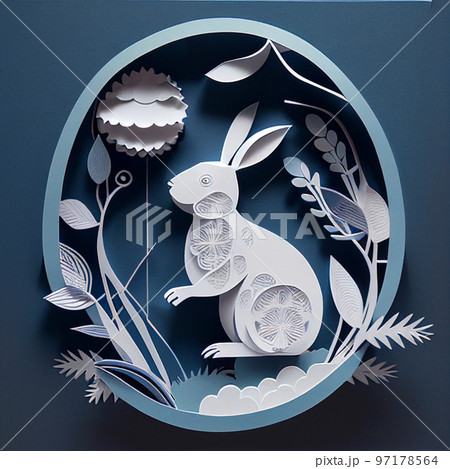 ペーパークラフトのウサギ　AI画像 97178564