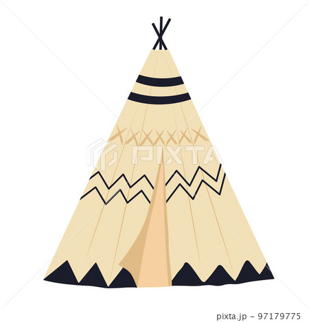 Teepee, tentor wigwam Native American dwelling. Yaranga, chum vector stock illustration. Isolated on white background. Wild West. 97179775