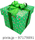 Christmas present of Christmas decors striped present with green ribbon 97179891