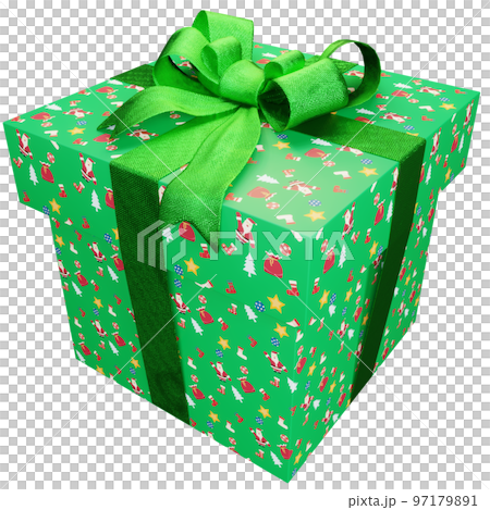 Christmas present of Christmas decors striped present with green ribbon 97179891